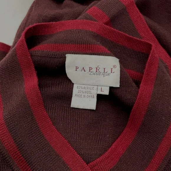 Papell Boutique Long Sleeve Brown Red V-Neck Wool Blend Sweater Dress w/Belt LG - Picture 4 of 6